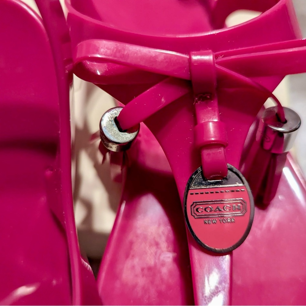 Coach Pink T-Strap Jelly Fuchsia Pink  Sandals with Metallic Accents - Picture 7 of 12